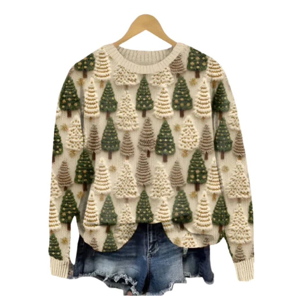Women's Tree Pattern Crewneck Sweater