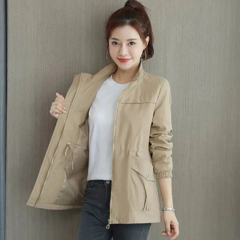 Women's Trench Coat with Adjustable Waist and Front Pockets