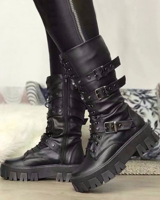 Women's Trendy Boots with Zipper and Buckles