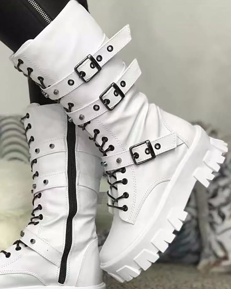 Women's Trendy Boots with Zipper and Buckles