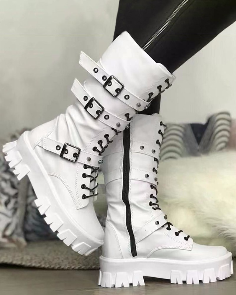 Women's Trendy Boots with Zipper and Buckles