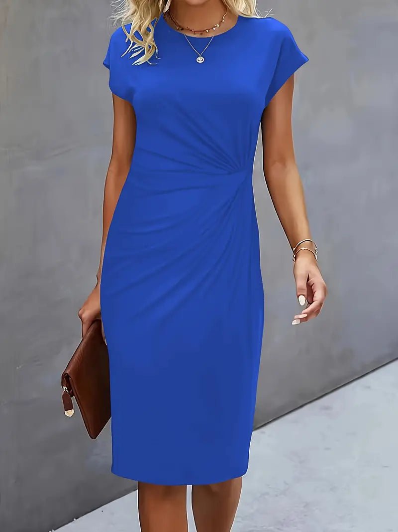 Women's Twist-Ruched Waist Cap Sleeve Bodycon Midi Dress