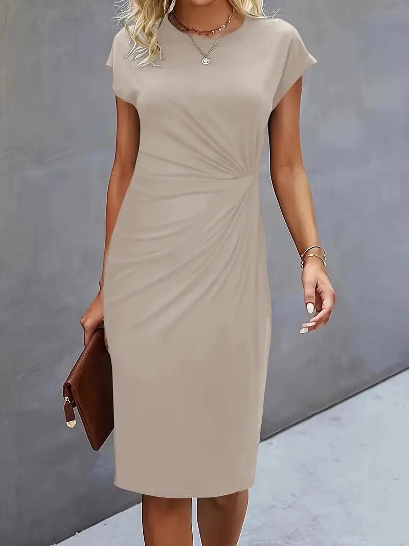 Women's Twist-Ruched Waist Cap Sleeve Bodycon Midi Dress