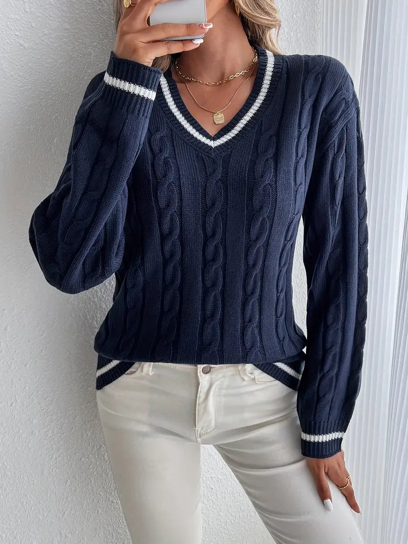 Women's V-Neck Cable Sweater