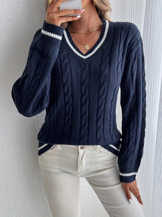 Women's V-Neck Cable Sweater
