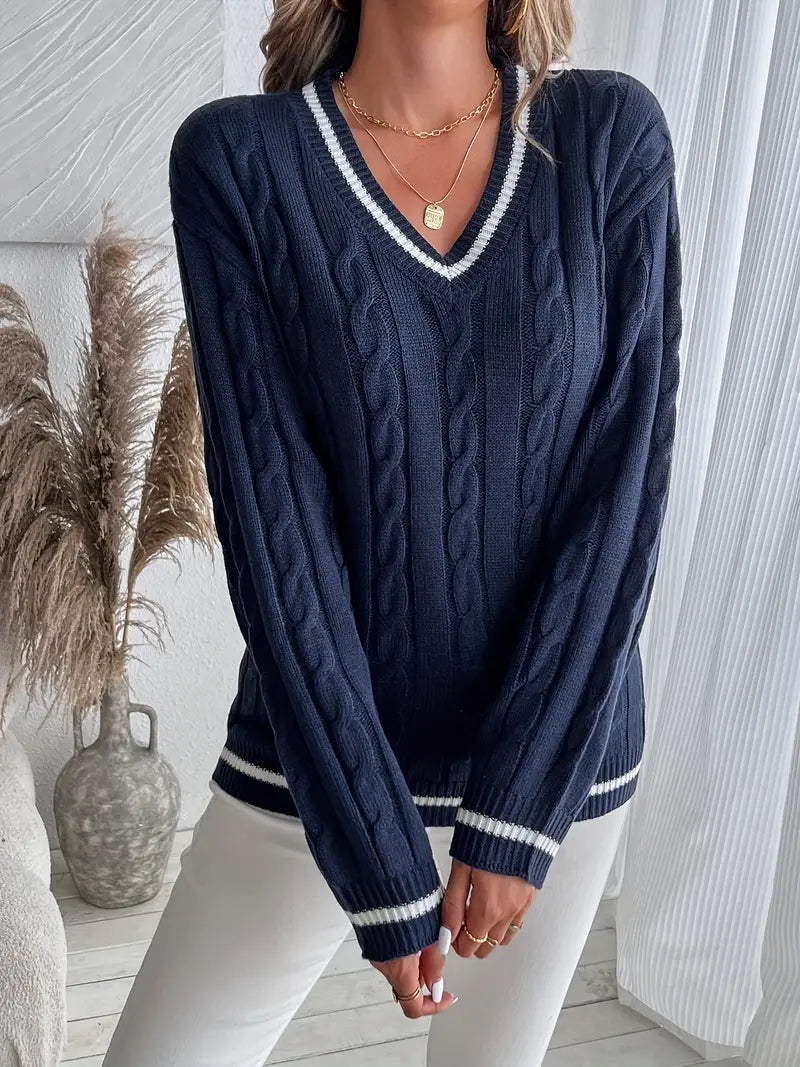 Women's V-Neck Cable Sweater