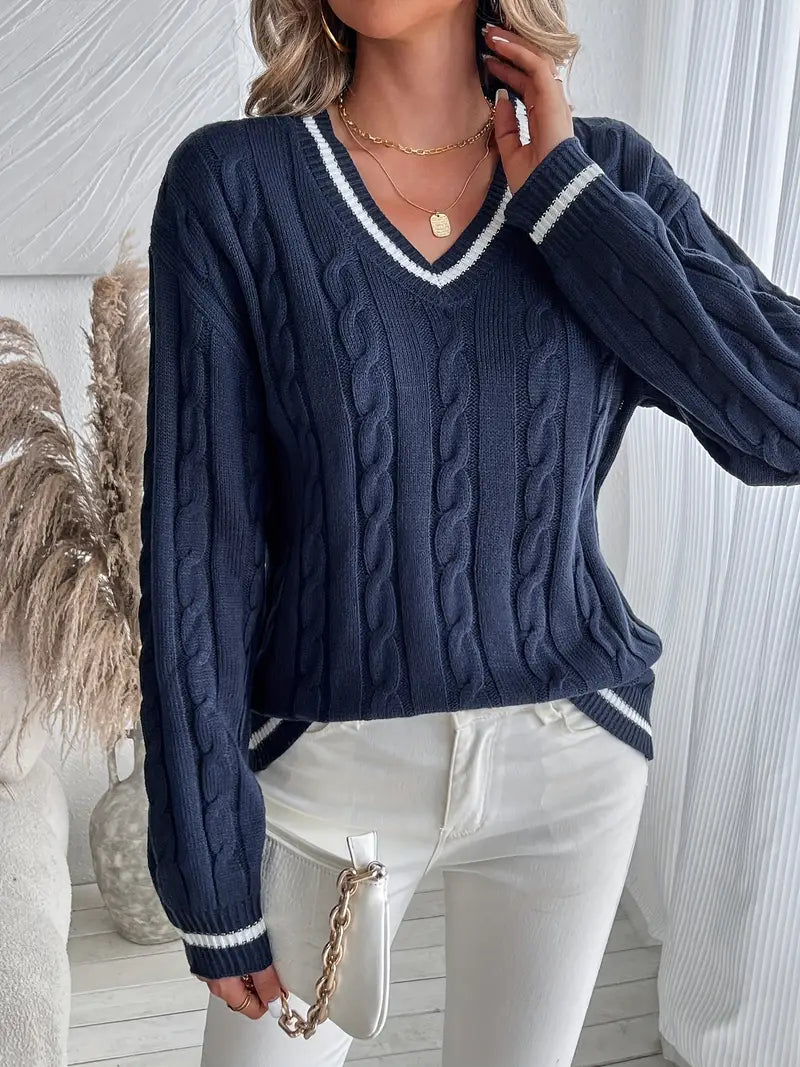 Women's V-Neck Cable Sweater