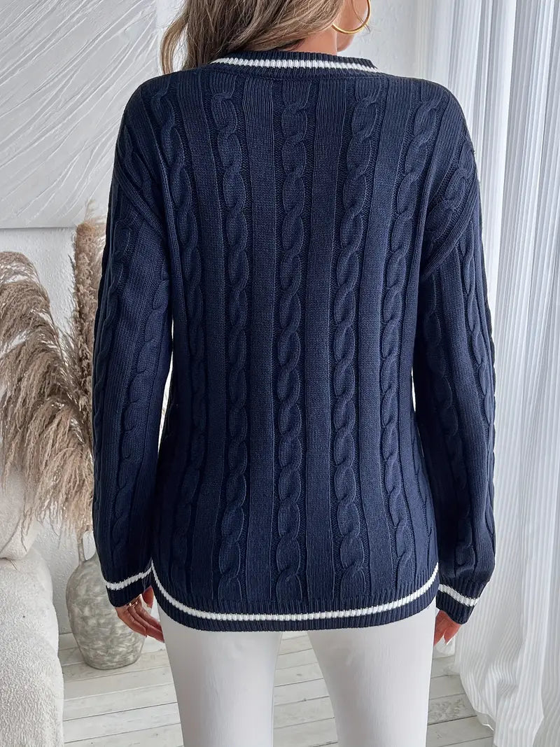 Women's V-Neck Cable Sweater