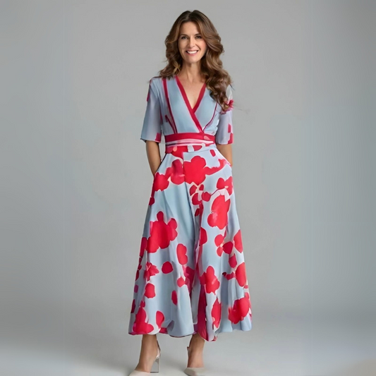 Women's V-Neck Floral Wrap Maxi Dress