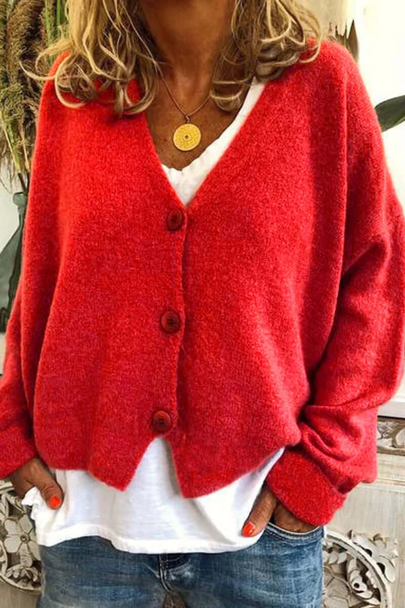 Women's V-Neck Patchwork Cardigan