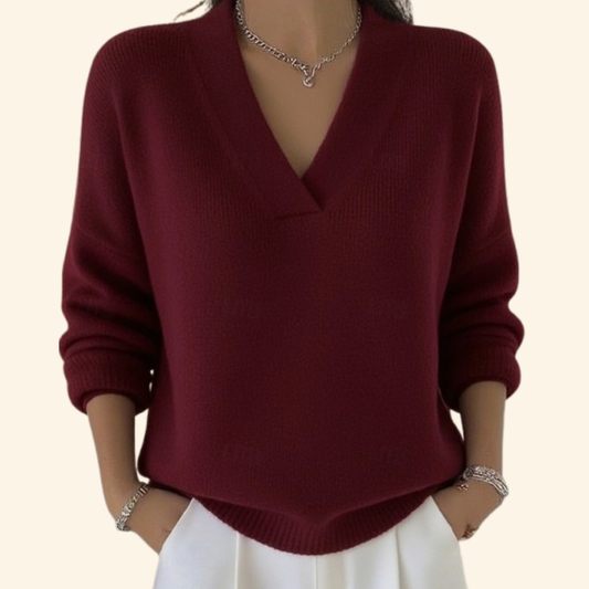 Women's V-Neck Relaxed Fit Pullover Sweater