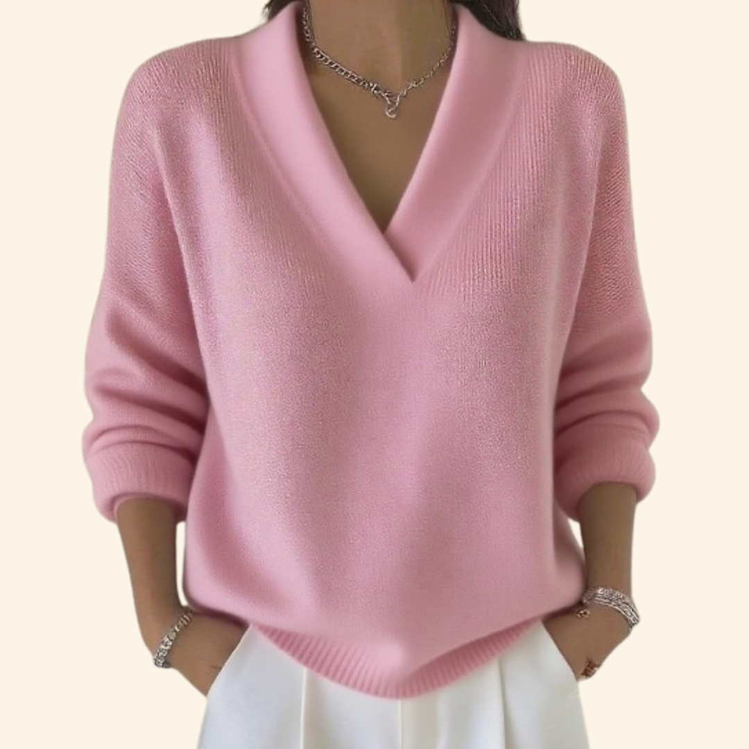 Women's V-Neck Relaxed Fit Pullover Sweater