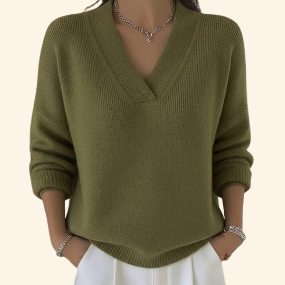 Women's V-Neck Relaxed Fit Pullover Sweater