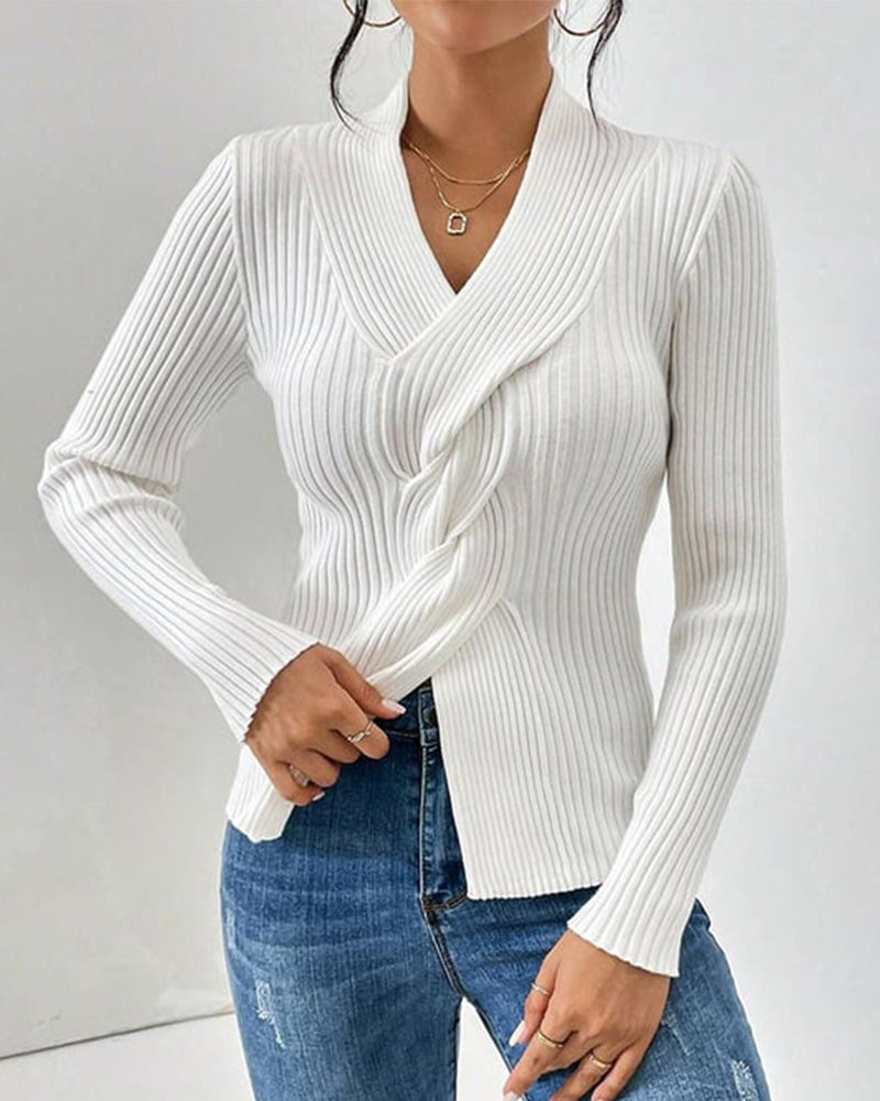 Women's V-Neck Twist-Front Sweater