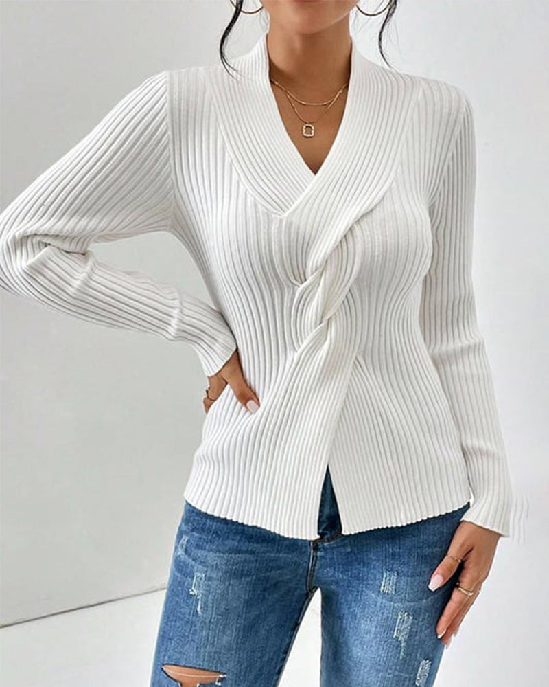 Women's V-Neck Twist-Front Sweater
