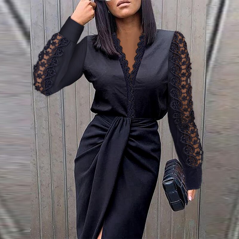 Women's V-Neck Wrap Midi Dress