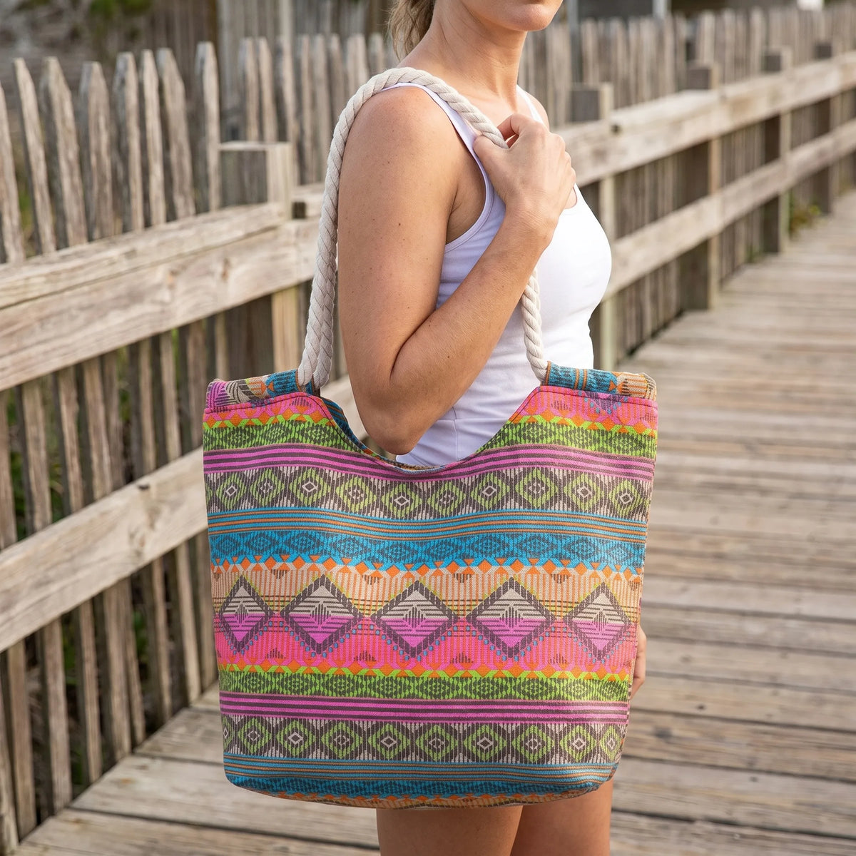 Women's Vibrant Geometric Shoulder Tote Bag