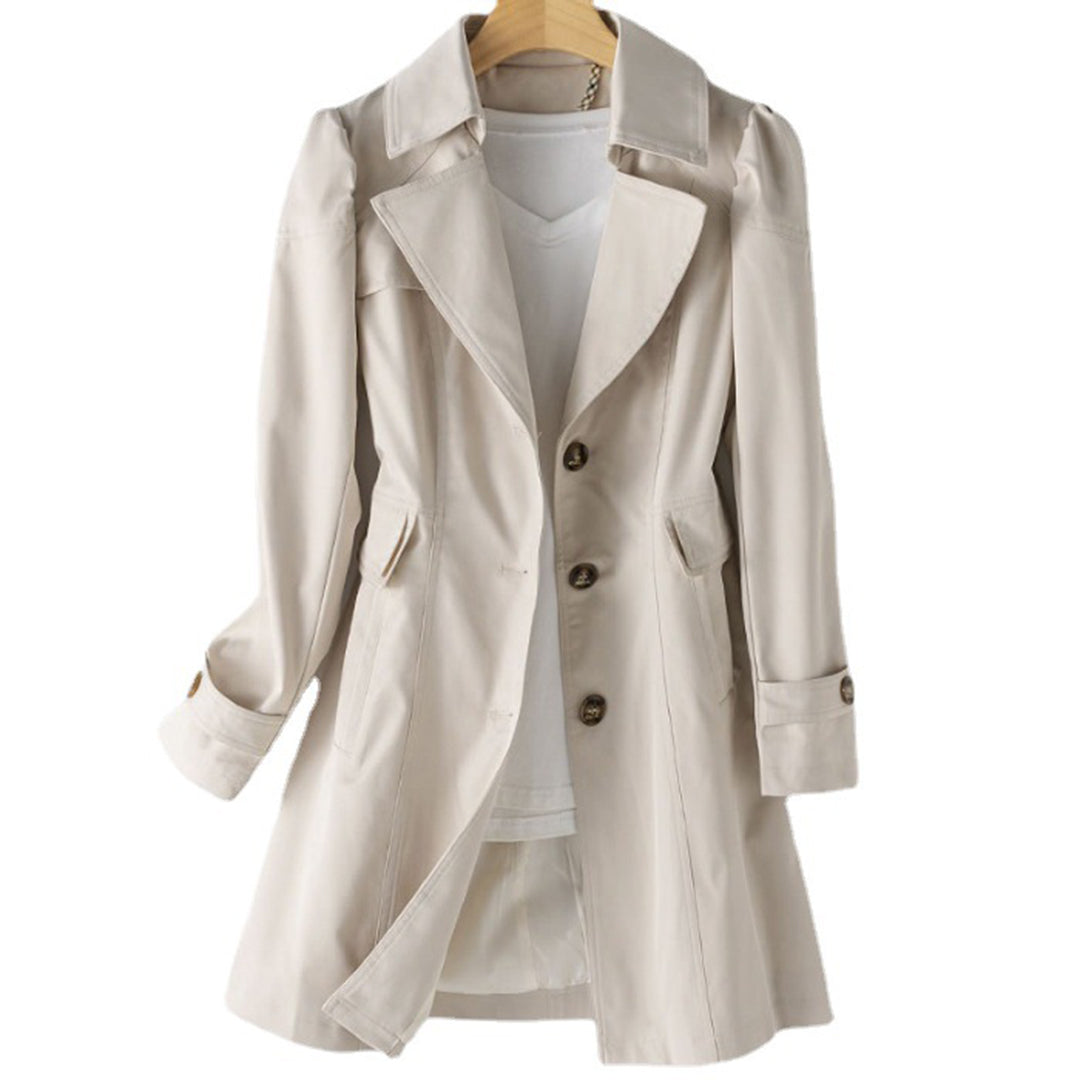 Women's Water-Resistant Mid-Length Beige Trench Coat