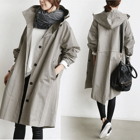 Women's Waterproof Button-Front Hooded Windbreaker