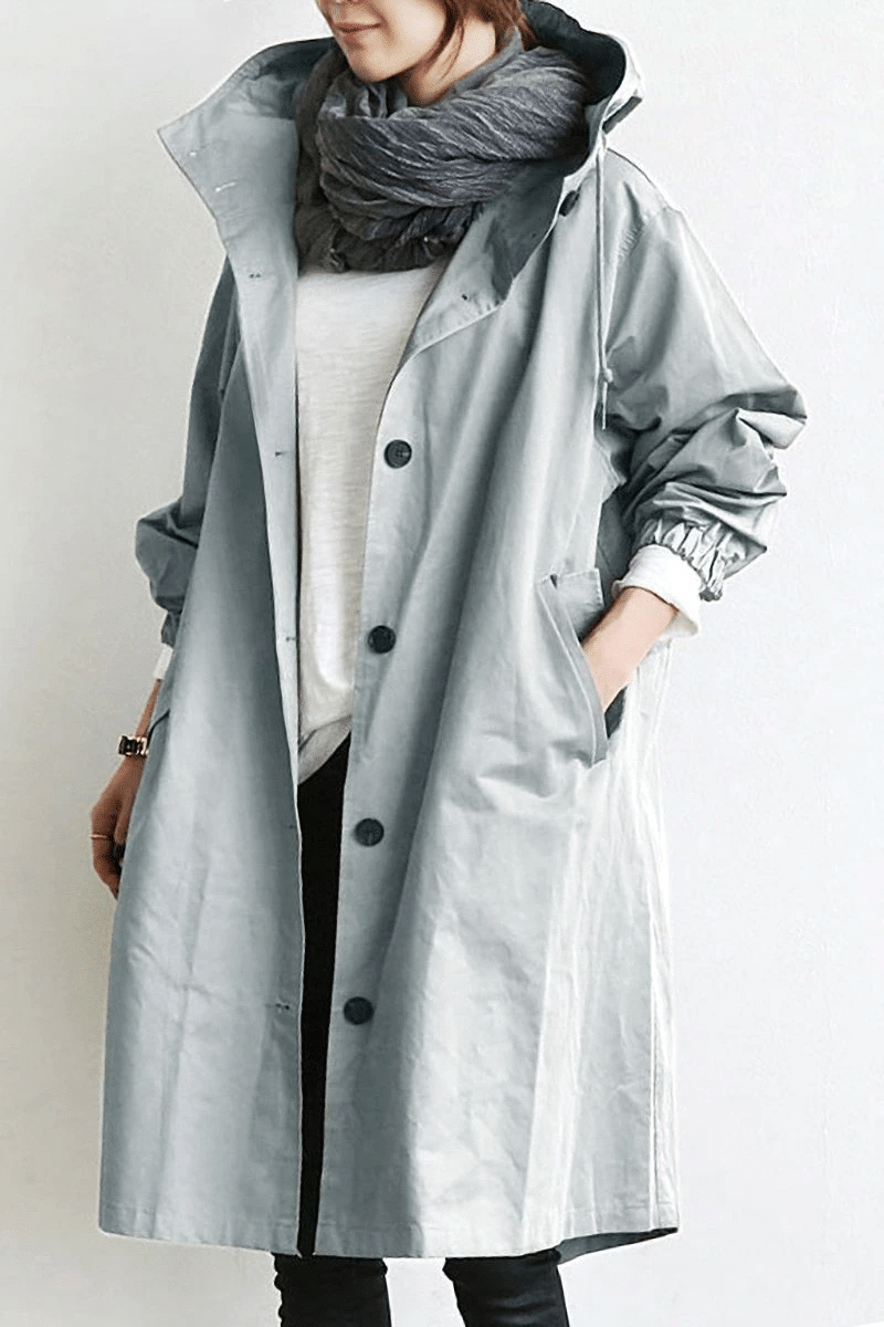 Women's Waterproof Button-Front Hooded Windbreaker