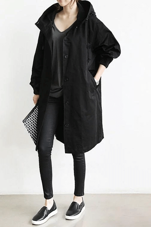 Women's Waterproof Button-Front Hooded Windbreaker