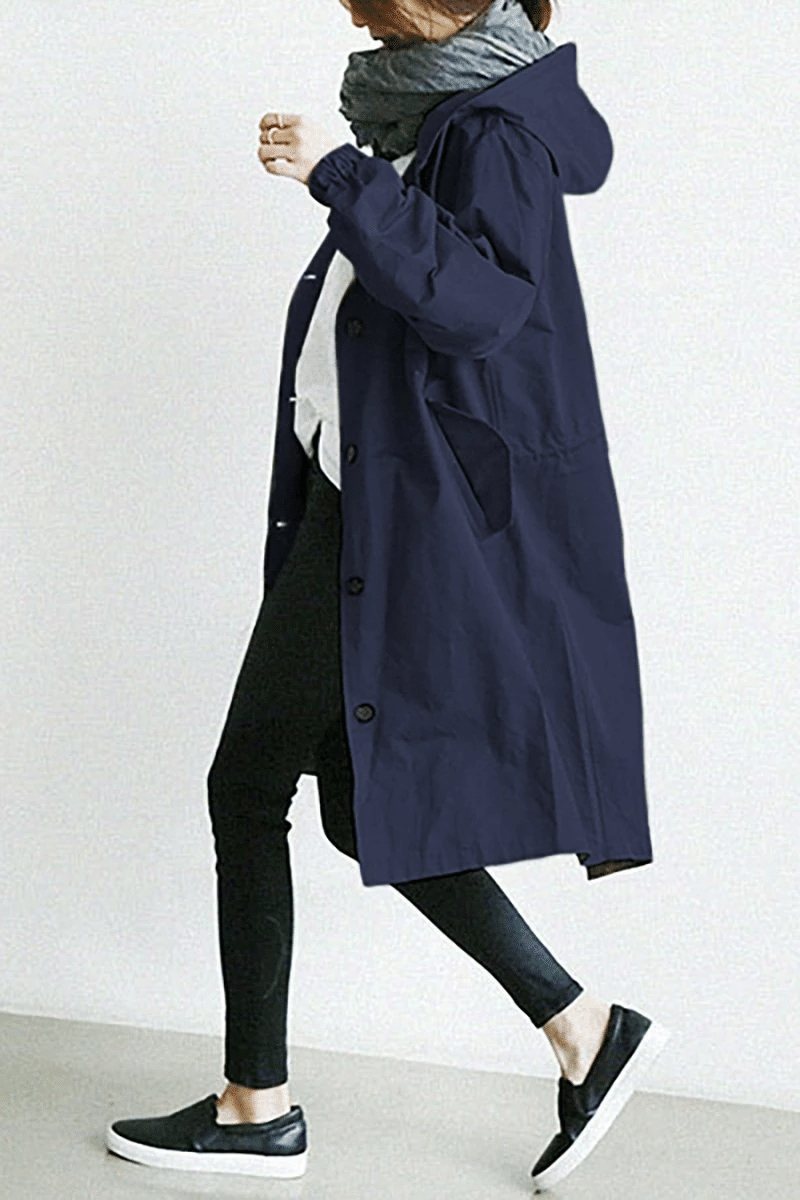 Women's Waterproof Button-Front Hooded Windbreaker