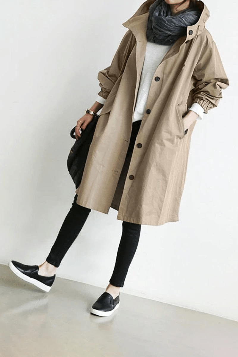 Women's Waterproof Button-Front Hooded Windbreaker