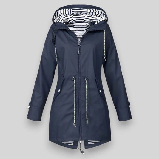 Women's Waterproof Lightweight Jacket with Adjustable Hood and Waist