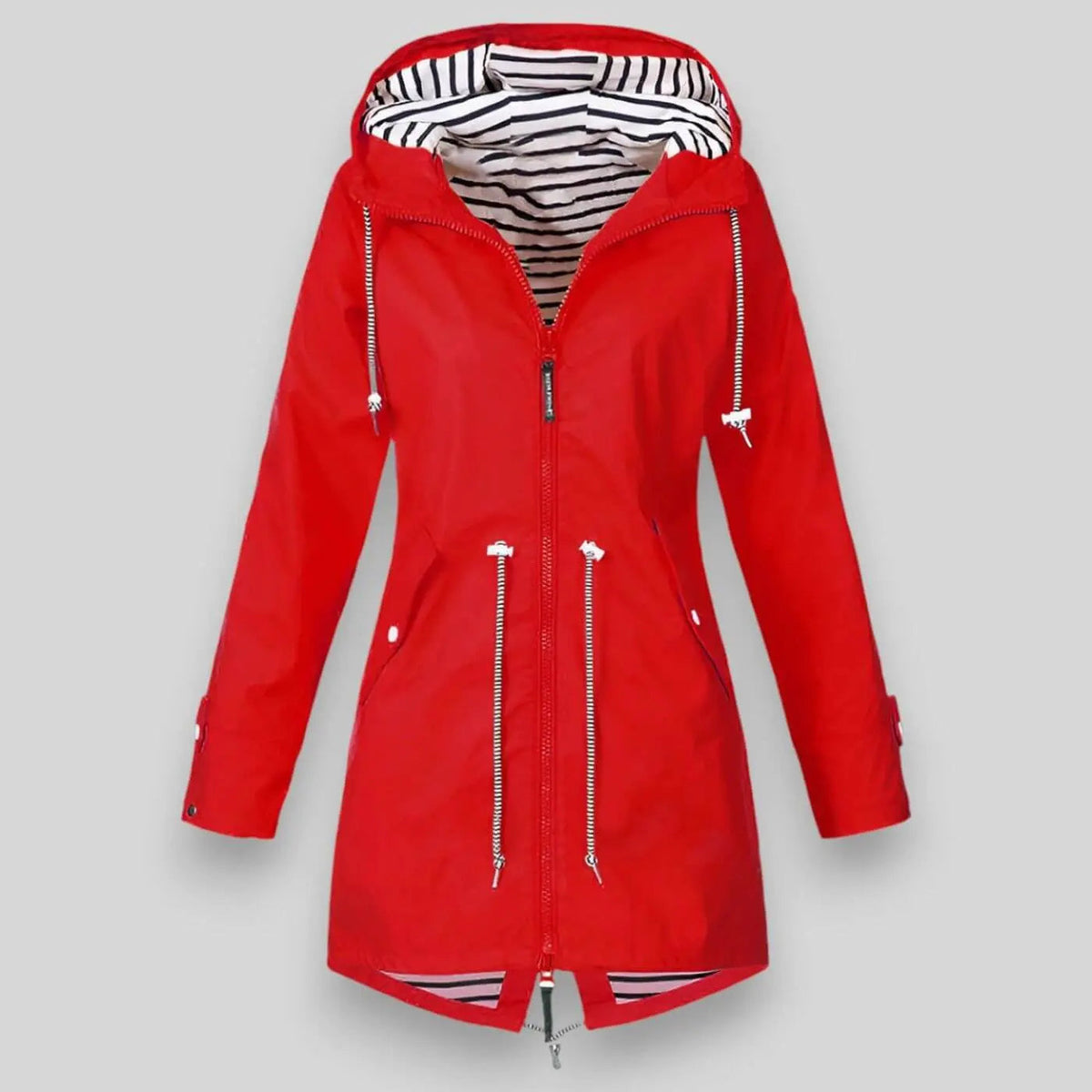 Women's Waterproof Lightweight Jacket with Adjustable Hood and Waist