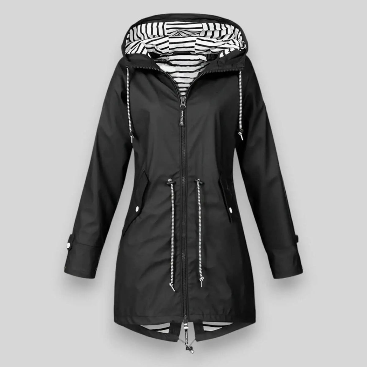 Women's Waterproof Lightweight Jacket with Adjustable Hood and Waist