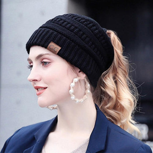 Women's Winter Beanie with Ponytail Hole – Soft and Casual
