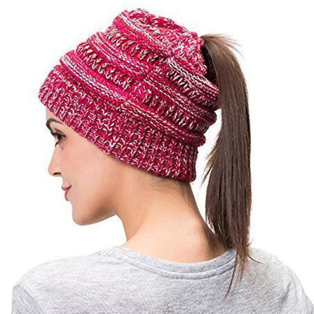 Women's Winter Beanie with Ponytail Hole – Soft and Casual