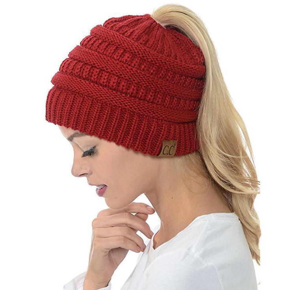 Women's Winter Beanie with Ponytail Hole – Soft and Casual