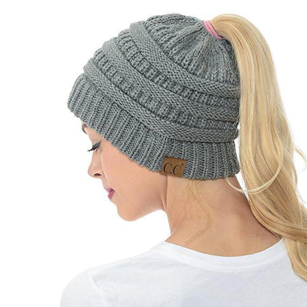 Women's Winter Beanie with Ponytail Hole – Soft and Casual