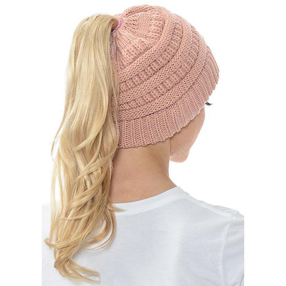 Women's Winter Beanie with Ponytail Hole – Soft and Casual