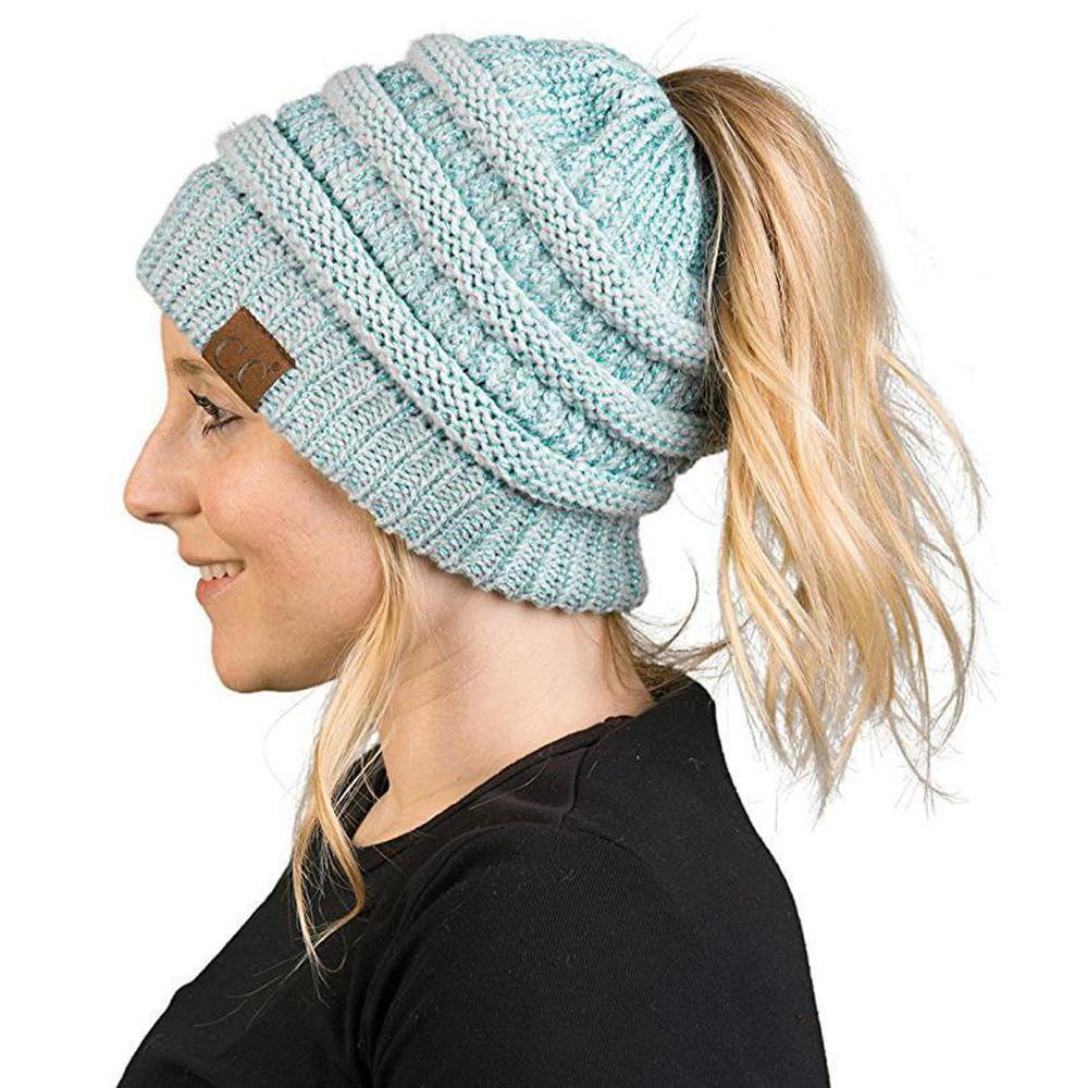 Women's Winter Beanie with Ponytail Hole – Soft and Casual
