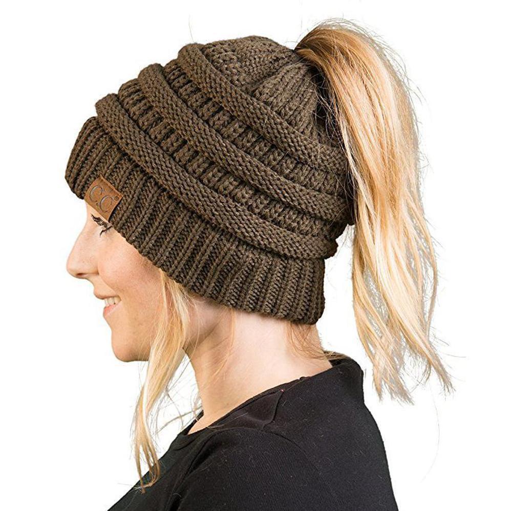Women's Winter Beanie with Ponytail Hole – Soft and Casual