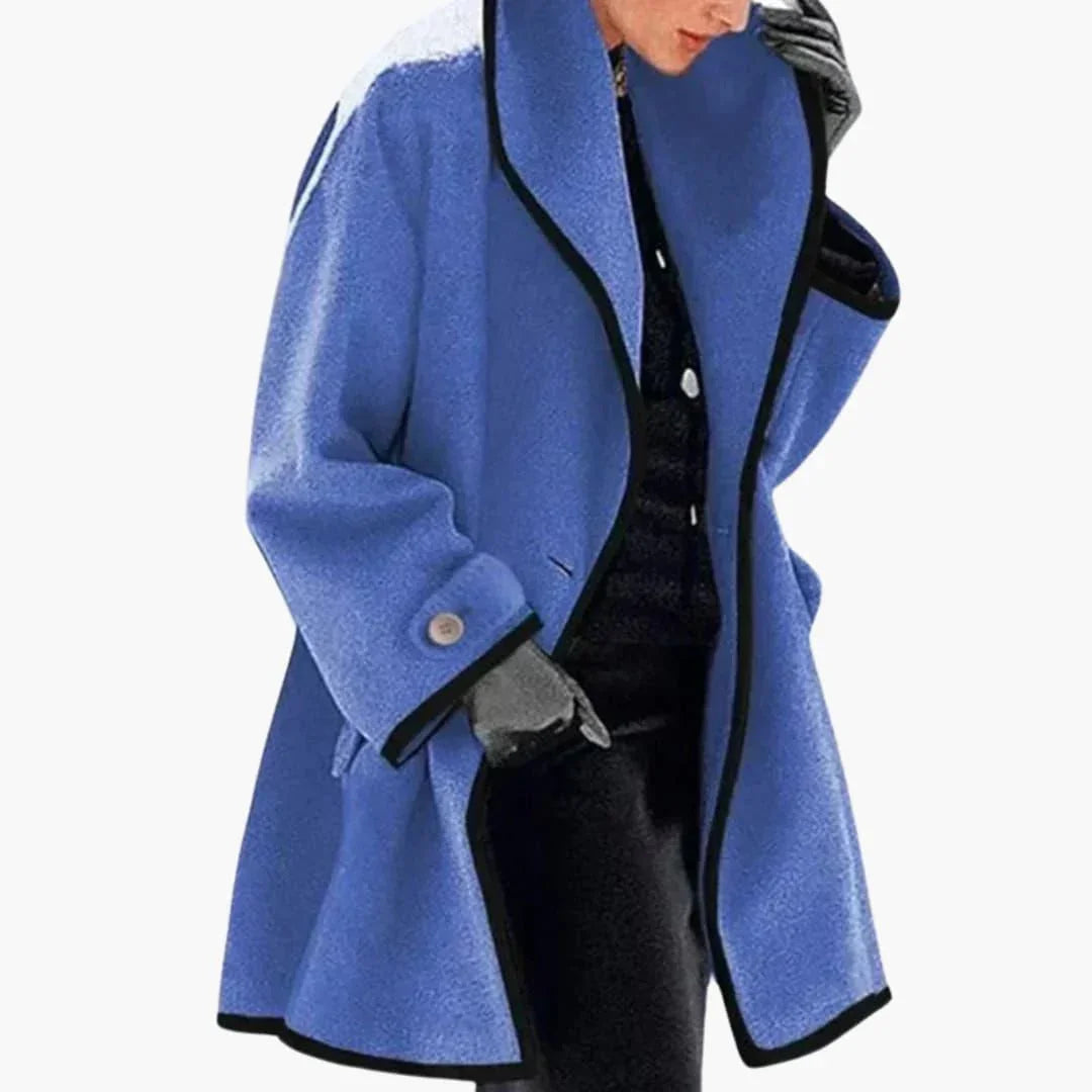 Women's Winter Coat with Wide Collar and Contrast Trim