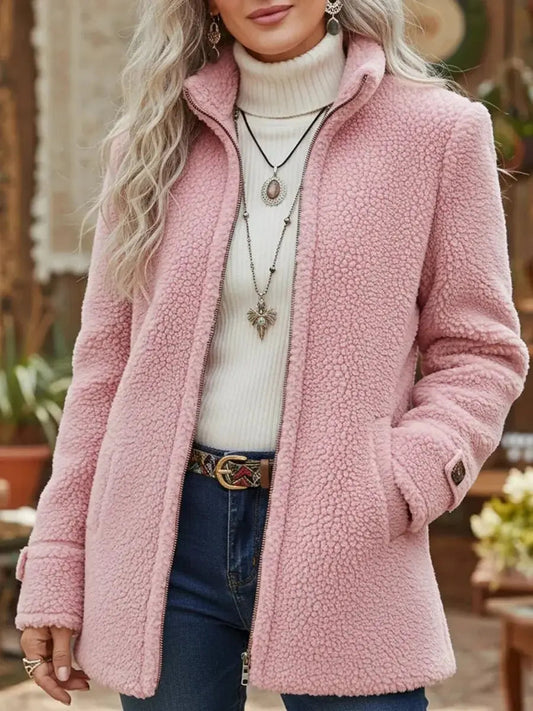 Women's Zip-Up Coat with Stand Collar