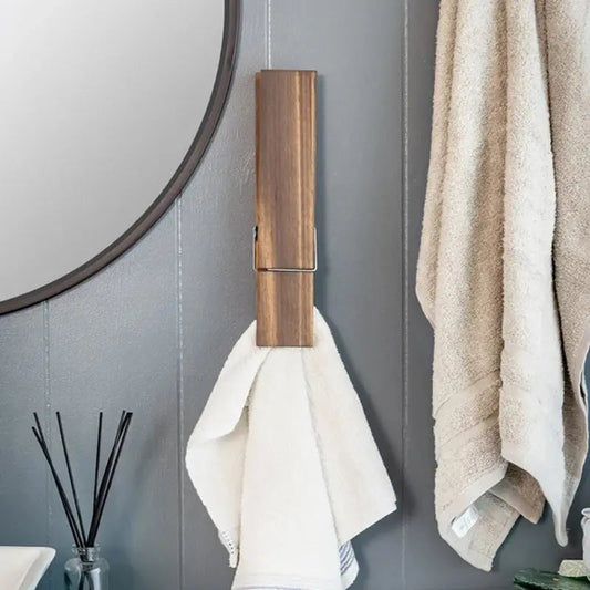 Wooden Clothespin Bathroom Wall Hook for Towels and Clothes in a Natural Design