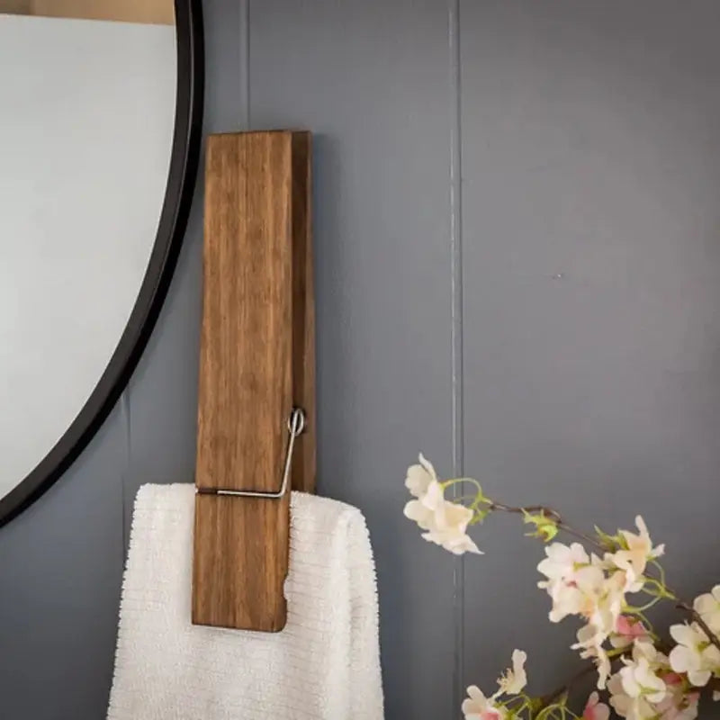 Wooden Clothespin Bathroom Wall Hook for Towels and Clothes in a Natural Design
