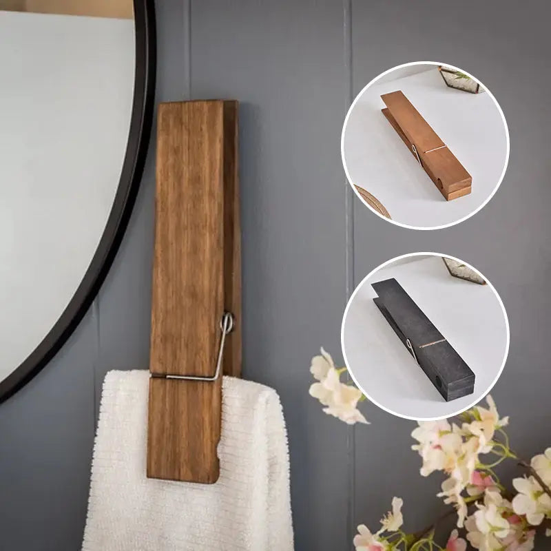 Wooden Clothespin Bathroom Wall Hook for Towels and Clothes in a Natural Design