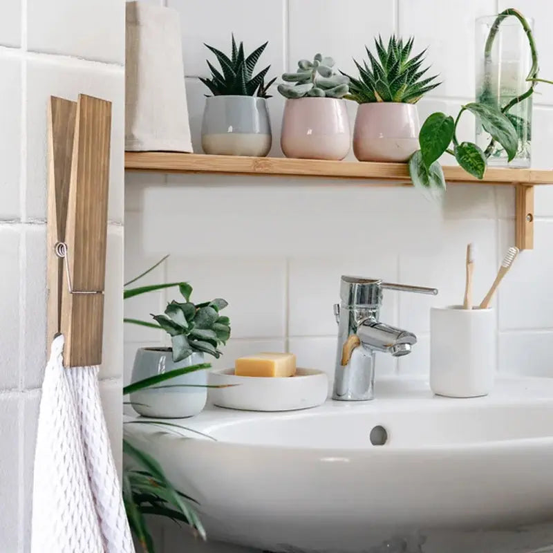 Wooden Clothespin Bathroom Wall Hook for Towels and Clothes in a Natural Design