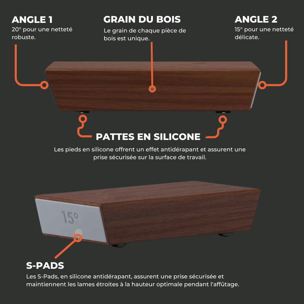 Wooden Knife Sharpener with Magnetic System and Adjustable Angles